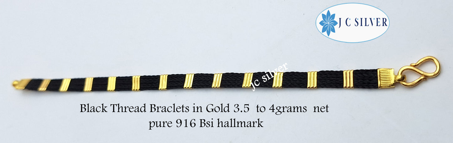 black thread braclet in gold pure 22ct 916 gold