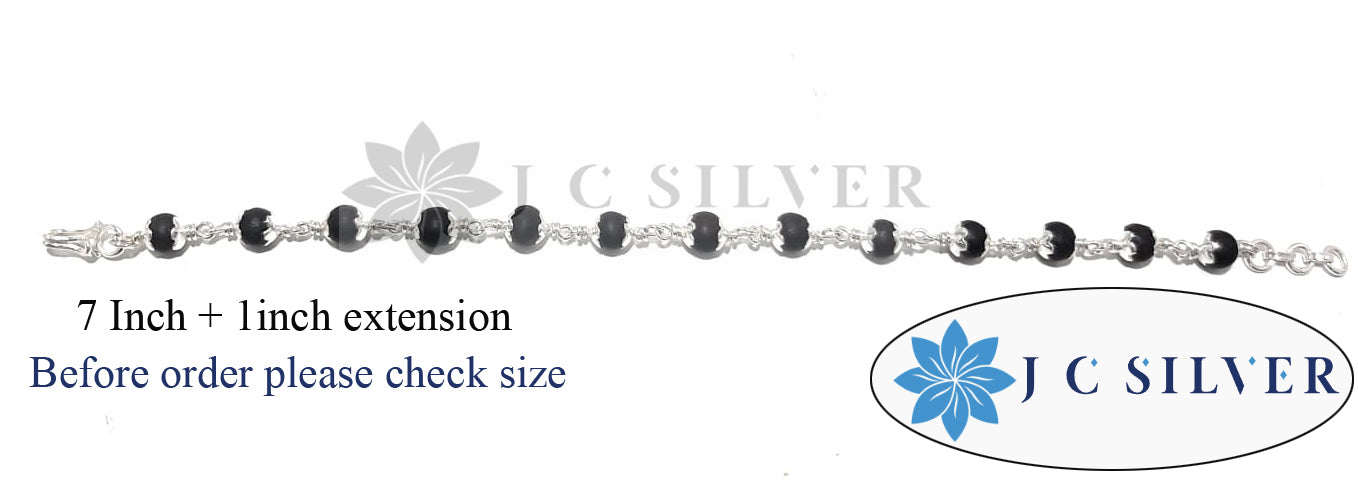 karungali malai original silver bracelet with capping 6mm beads for mens & womens 7 Inch + 1inch extension