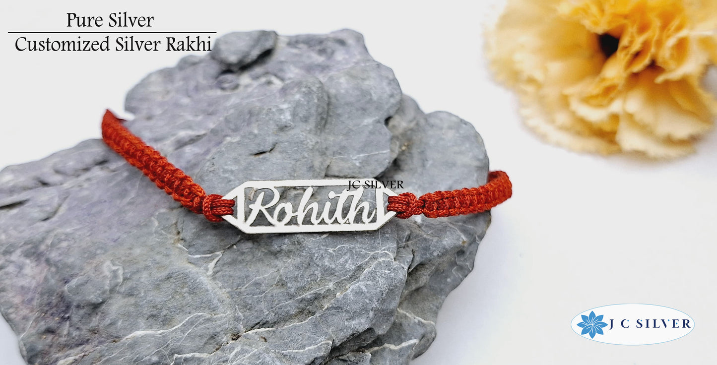 customized silver rakhi with name