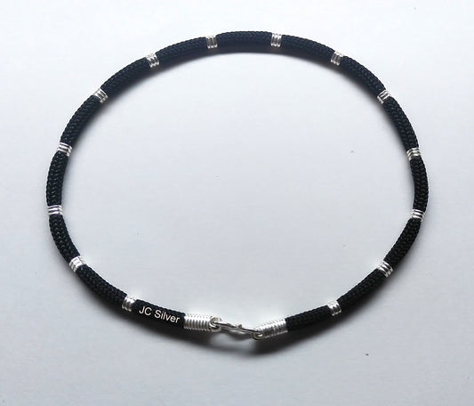 Black thread silver nazariya anklet ( round  line thread )