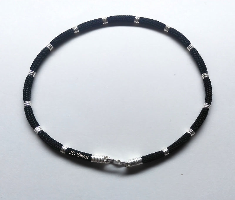 Black thread silver nazariya anklet ( round  line thread )