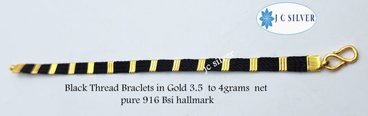black thread braclet in gold pure 22ct 916 gold