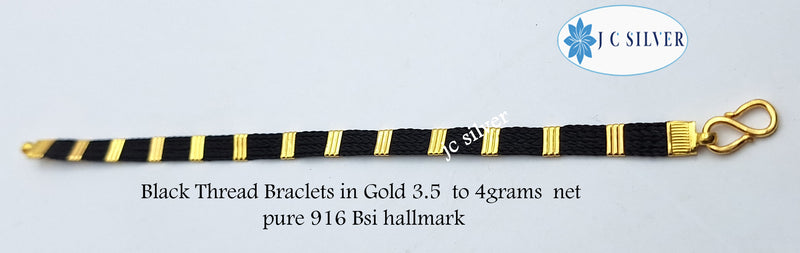 black thread braclet in gold pure 22ct 916 gold