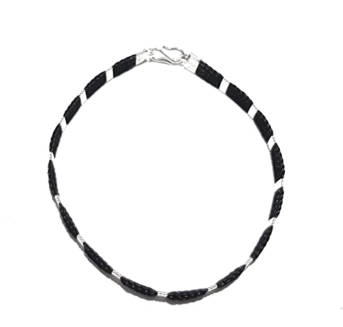 Black thread silver nazariya anklet