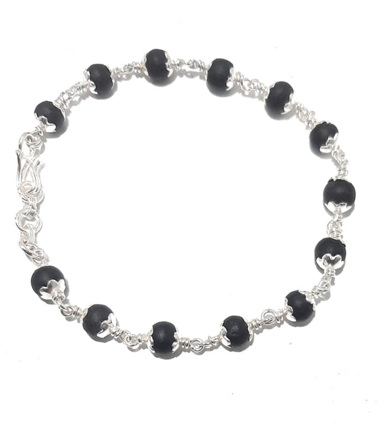 karungali malai original silver bracelet with capping 6mm beads for mens & womens 7 Inch + 1inch extension
