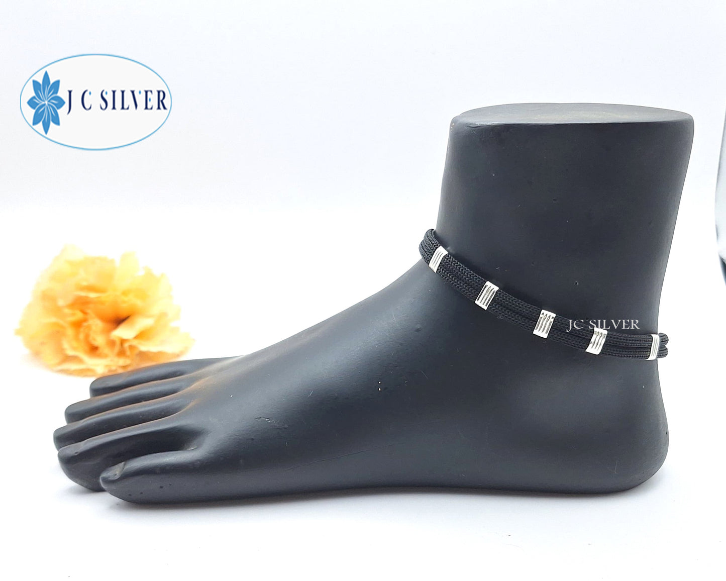 Black Thread Silver Anklet Single Nazariya Payal