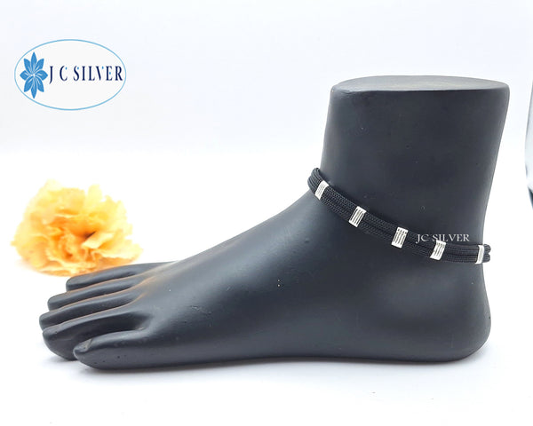 Black Thread Silver Anklet Single Nazariya Payal