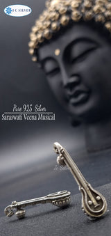 Saraswati Veena Musical Instrument in Oxidized Antique 925 silver