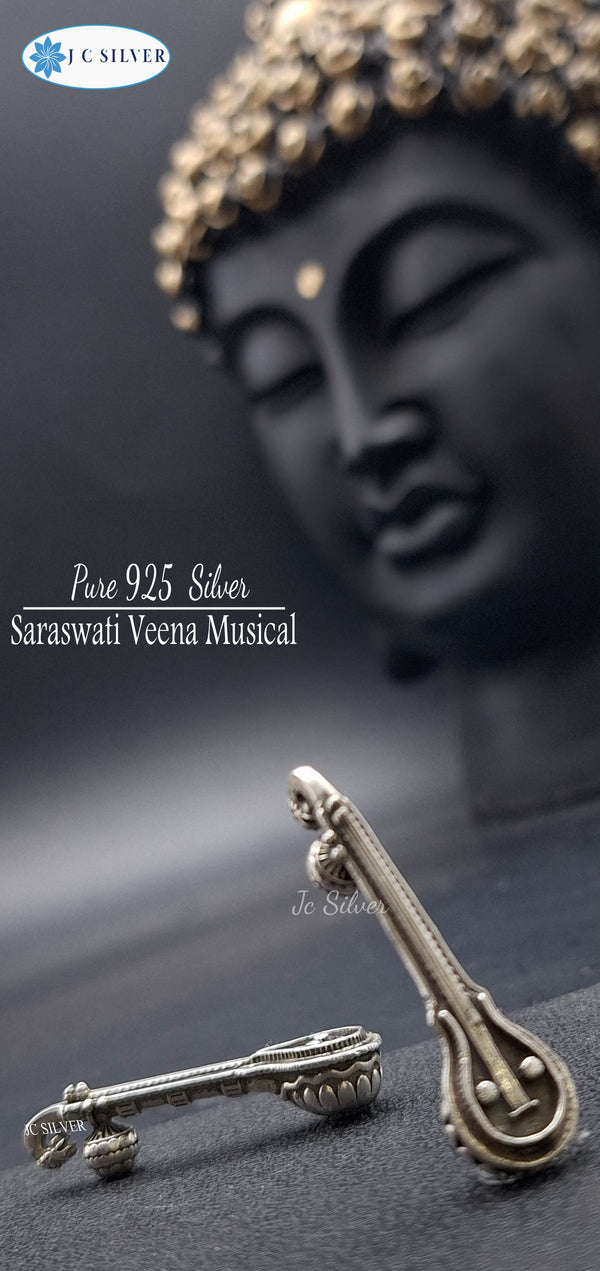 Saraswati Veena Musical Instrument in Oxidized Antique 925 silver