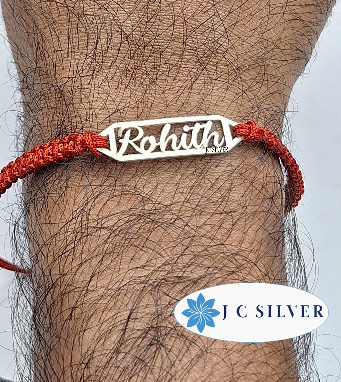 customized silver rakhi with name