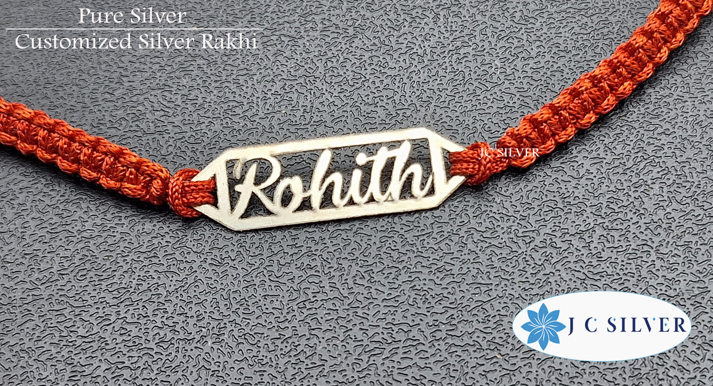 customized silver rakhi with name