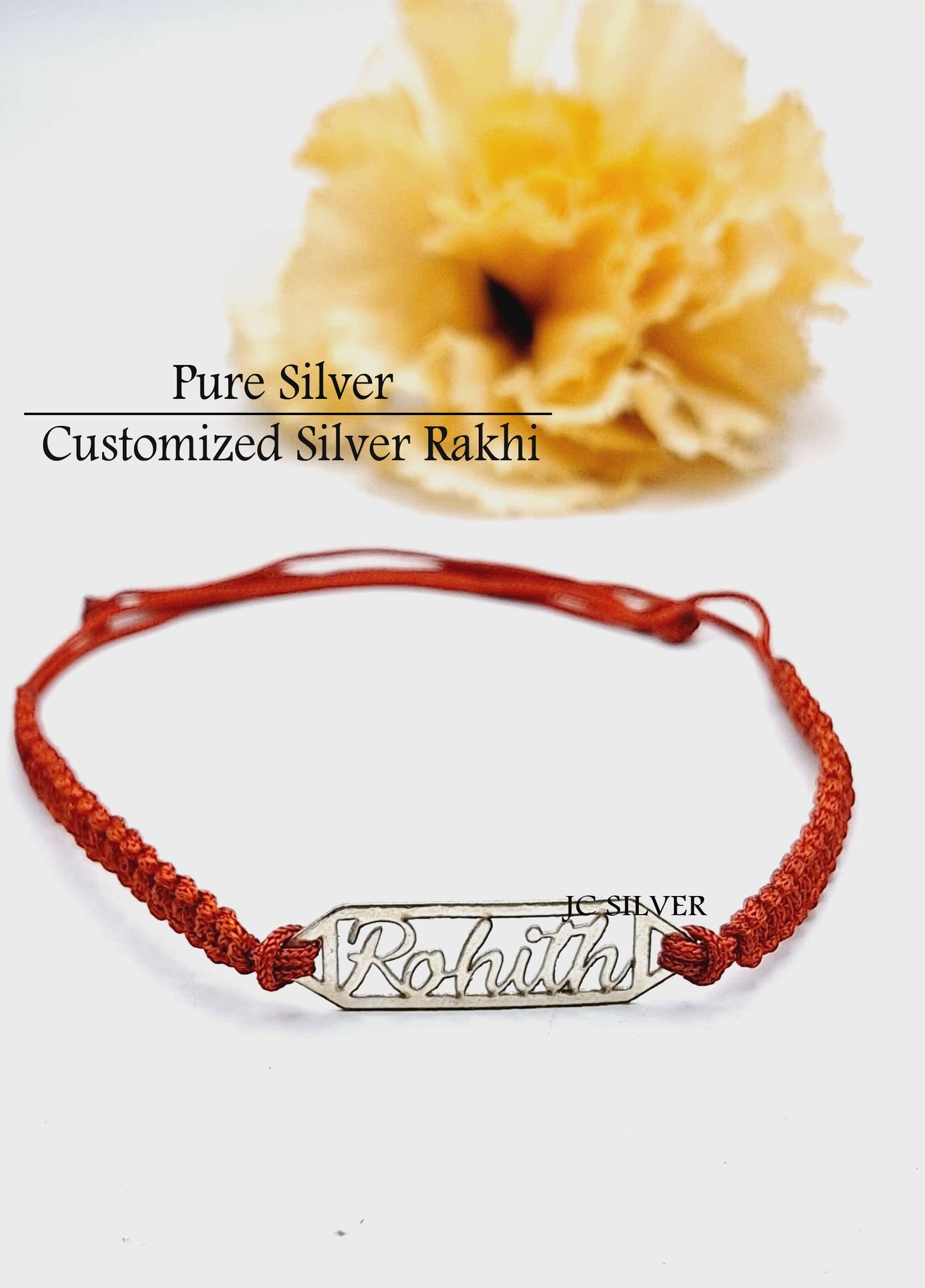 customized silver rakhi with name