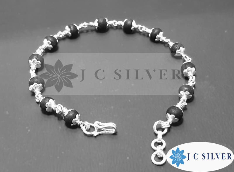 karungali malai original silver bracelet with capping 6mm beads for mens & womens 7 Inch + 1inch extension