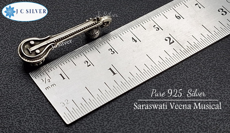 Saraswati Veena Musical Instrument in Oxidized Antique 925 silver