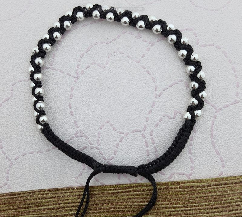Black bead thread silver nazariya anklet