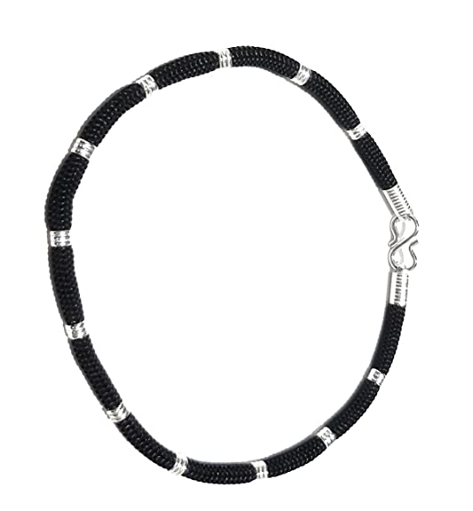 Black Round thread silver nazariya anklet