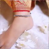 Black bead thread silver nazariya anklet