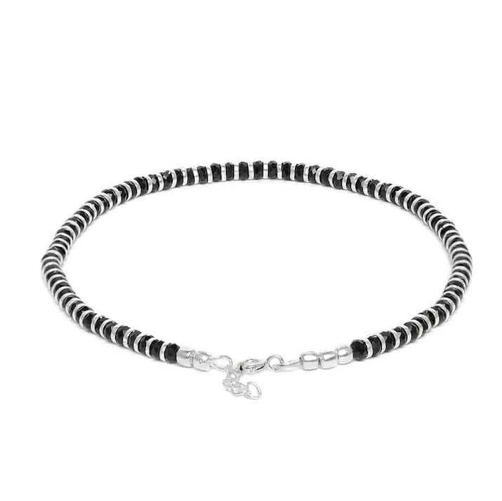 92.5 STERLING SILVER ORIGINAL CRYSTAL BLACK BEADS NAZARIA ANKLET