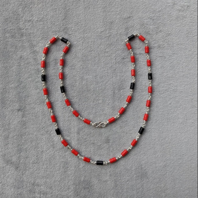 Pure Silver Red Black Box Baby Drishti Maini Chain